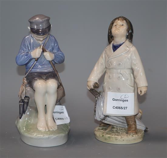 Two Royal Copenhagen figures: Boy in raincoat, 3556 and Fisher Boy, 905